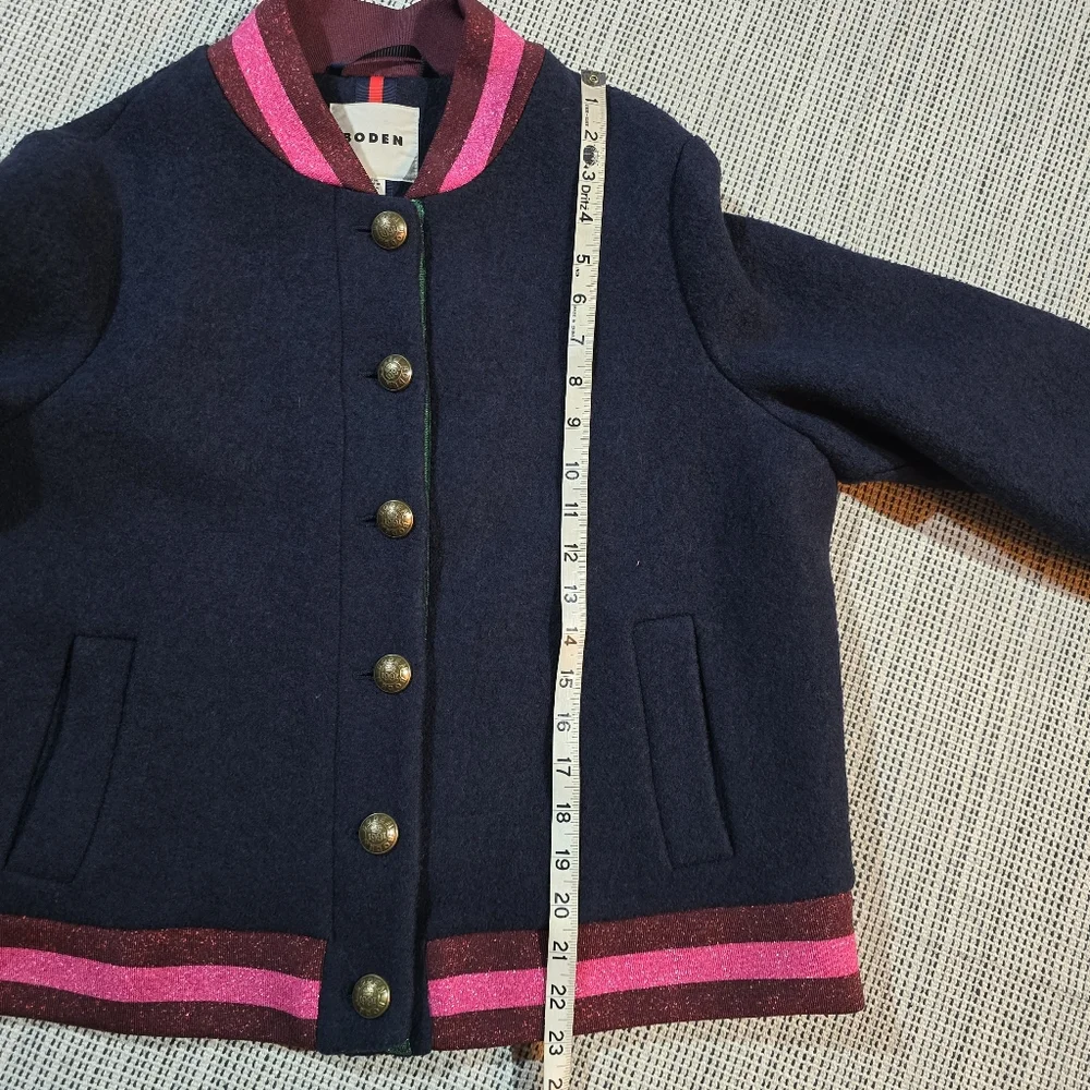 Boden Navy Boiled Wool Blend Bomber Jacket Sz 16 Preppy Academia Back To School - Picture 12 of 14